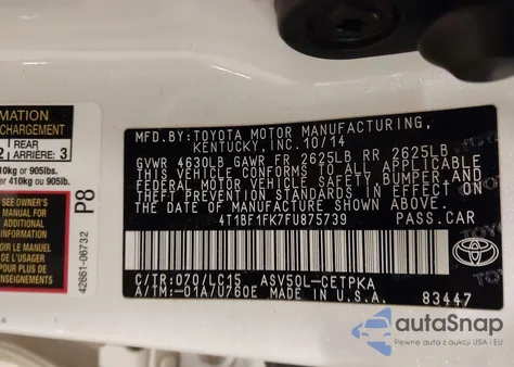 2015 Toyota Camry Xse from USA, damaged, VIN 4T1BF1FK7FU875739